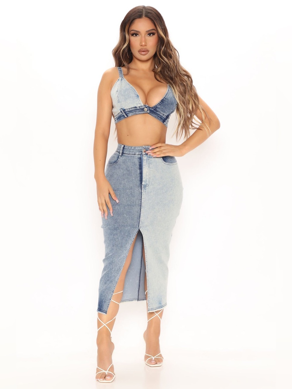 Fashion Nova On My Blocked List Denim Skirt Set - Blue Wash